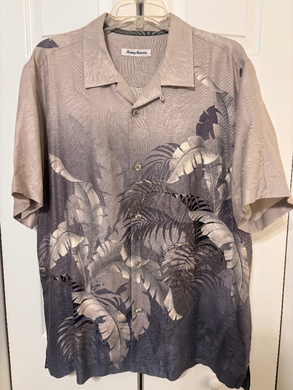 Tommy Bahama L Shadow Palm & Banana Leaf Hawaiian Prism palms Silk Camp Shirt